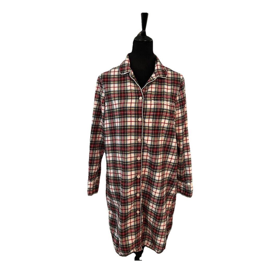 Lands’ End Women’s Flannel Pyjama Night Shirt Christmas Plaid